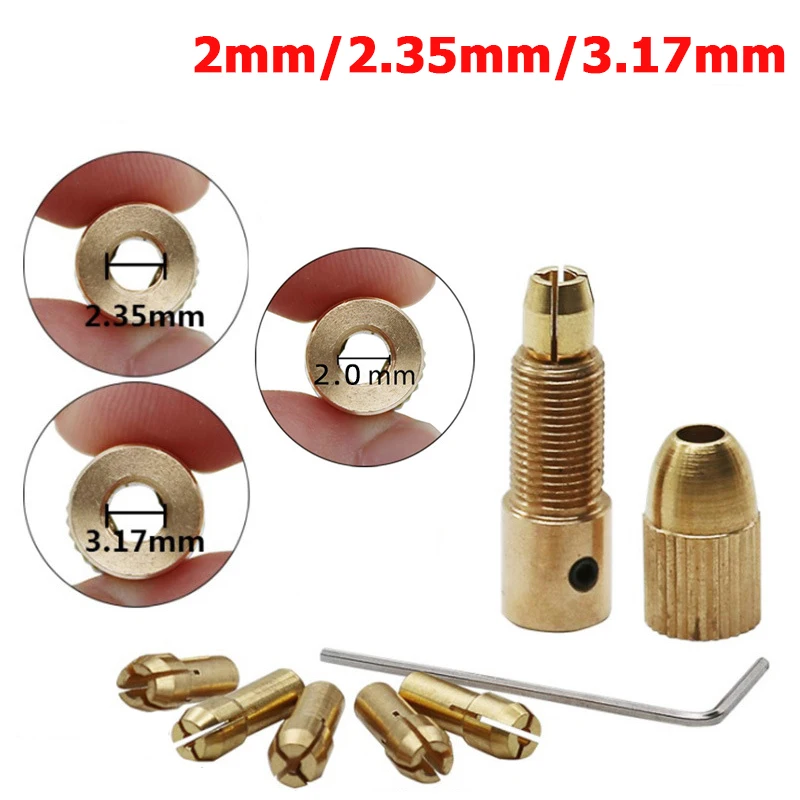 7pcs/set 2/2.35/3.17mm Brass Dremel Drill Collet Mini Drill Chucks For Electric Motor Shaft Drill Bit Tool Drill Chuck Adapter