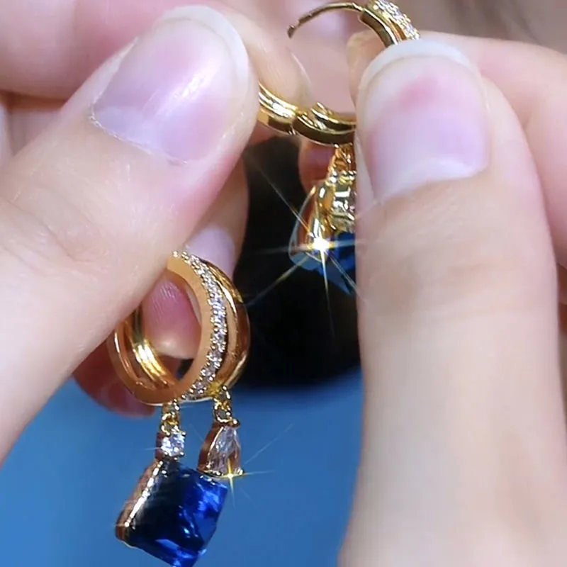 Trendy Geometric Square Crystal Zircon Dangle Earrings for Women Exquisite Wedding Party Earrings Jewelry Birthday Gifts 2024