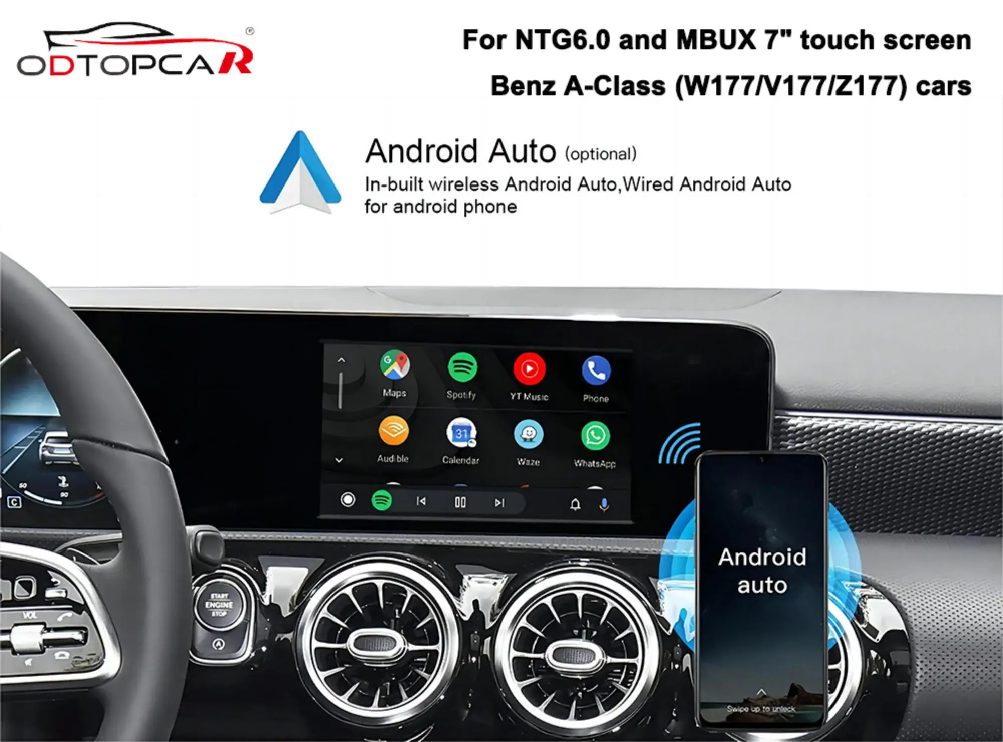 Wireless Car Play Adapter for Mercedes A-Class W177 V177 Android Auto Upgrade Apple CarPlay Mirroring Android 13 System Stereo