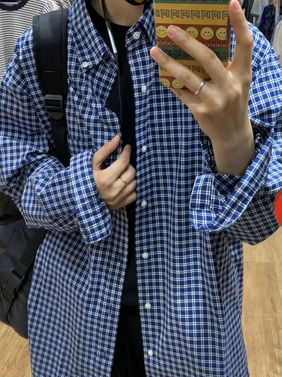 

Blue Plaid Long Sve Men's irt Lazy Sle Retro Trend Spring High-End Feeling Cheered Outerwear Casual Busin irt