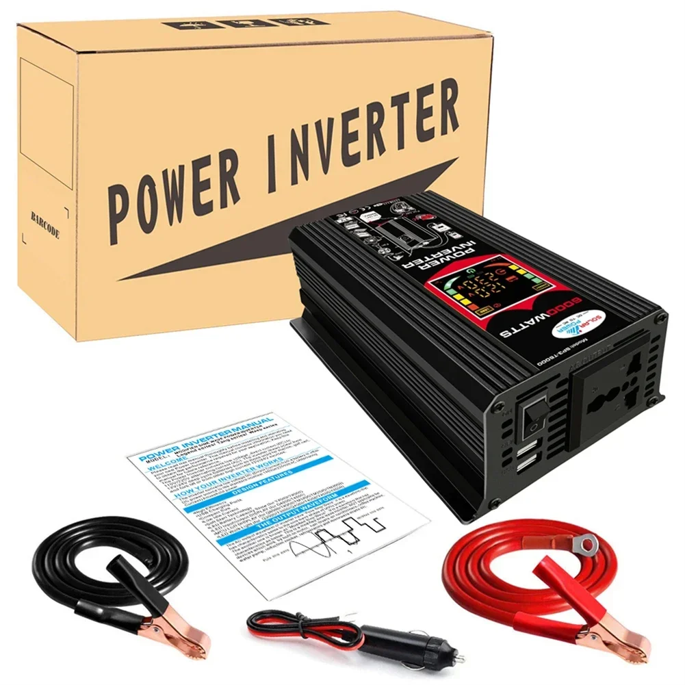 6000W Car Inverter Dual USB Intelligent Power Inverter DC 12V To AC 110V 220V Vehicle Smart Inverter LCD Display for iPad Phone