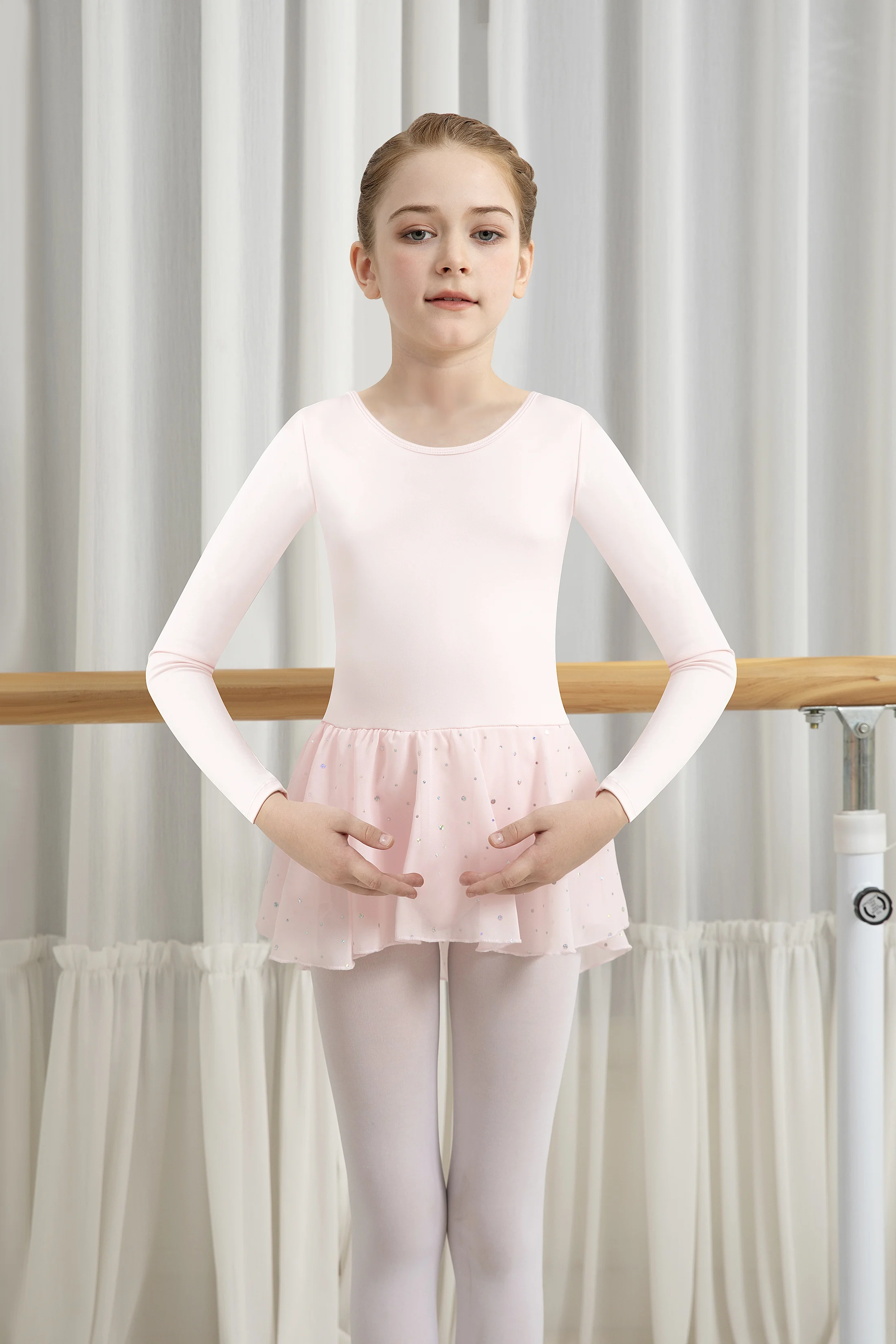 Girls Ballet Leotards Long SleeveToddler Dance Dress Cute Butterfly Hollow Back Shiny Skirt