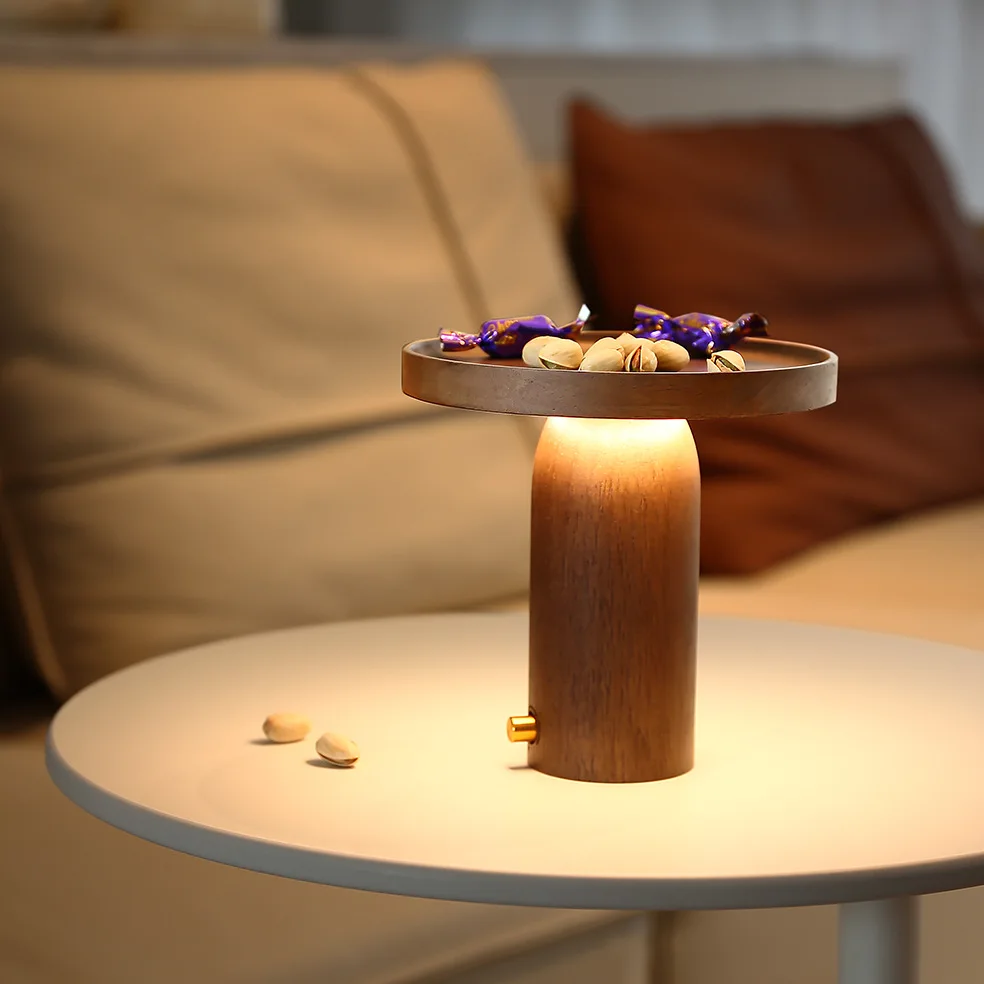 無垢材キノコ小さなテーブルランプ、ハイエンド雰囲気ランプ、かわいい家の装飾品、睡眠用木製ベッドサイドナイトライト