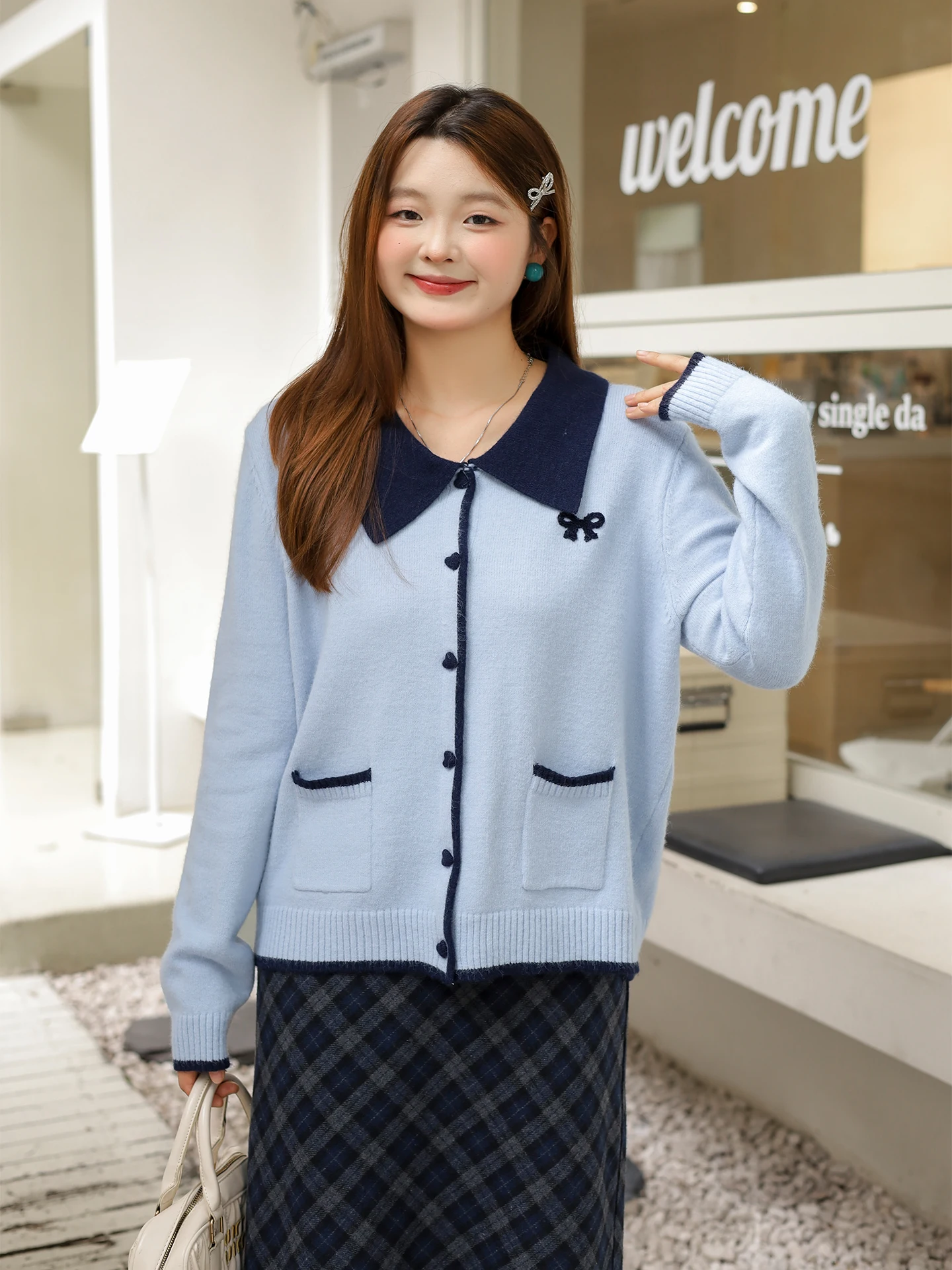 

DM00 плюс размер, осенне-зимний клетчатый шерстяной свитер и прямая юбка-труба, комплект для женщин больших размеров, милый комплект с высокой талией