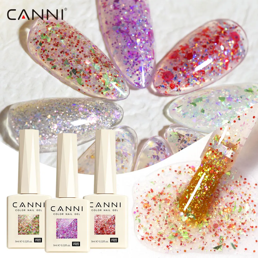 CANNI Gel Nail Polish Glitter Diamond Sparkle Color Collection Gorgeous Color HEMA FREE Soak Off UV LED Semi Permanent AurorGel