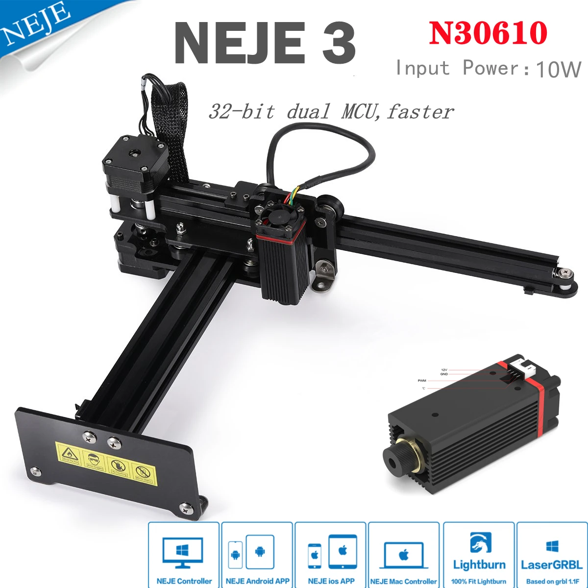 

NEJE 3 10W N30610 CNC Router Laser Engraver Engraving Cutter Machine Printer With Bluetooth APP Control DIY Logo Engraving Tools