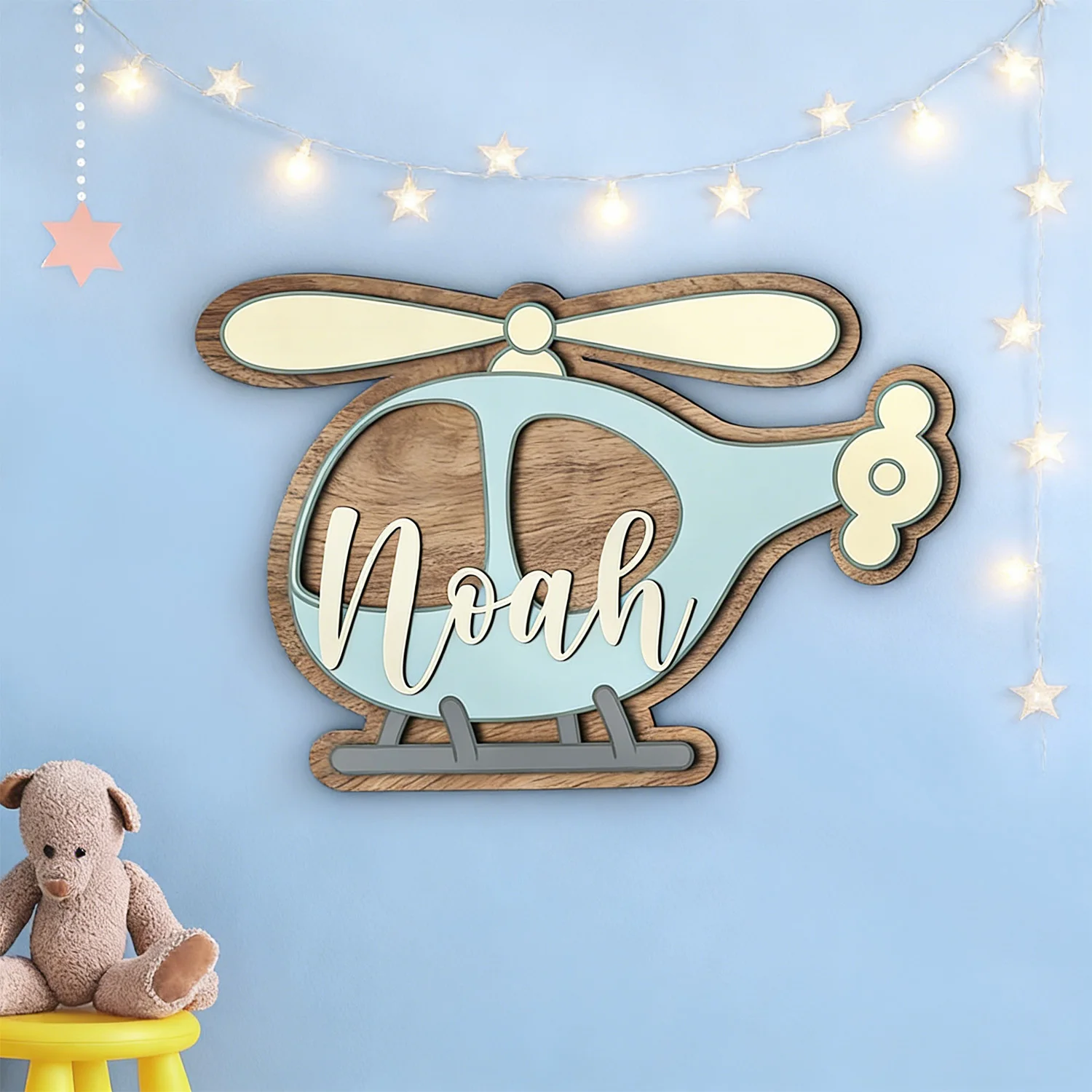 1pc ustomizable cartoon airplane wooden plaque, multi-layer customized gift, home decoration, wall decoration, holiday g