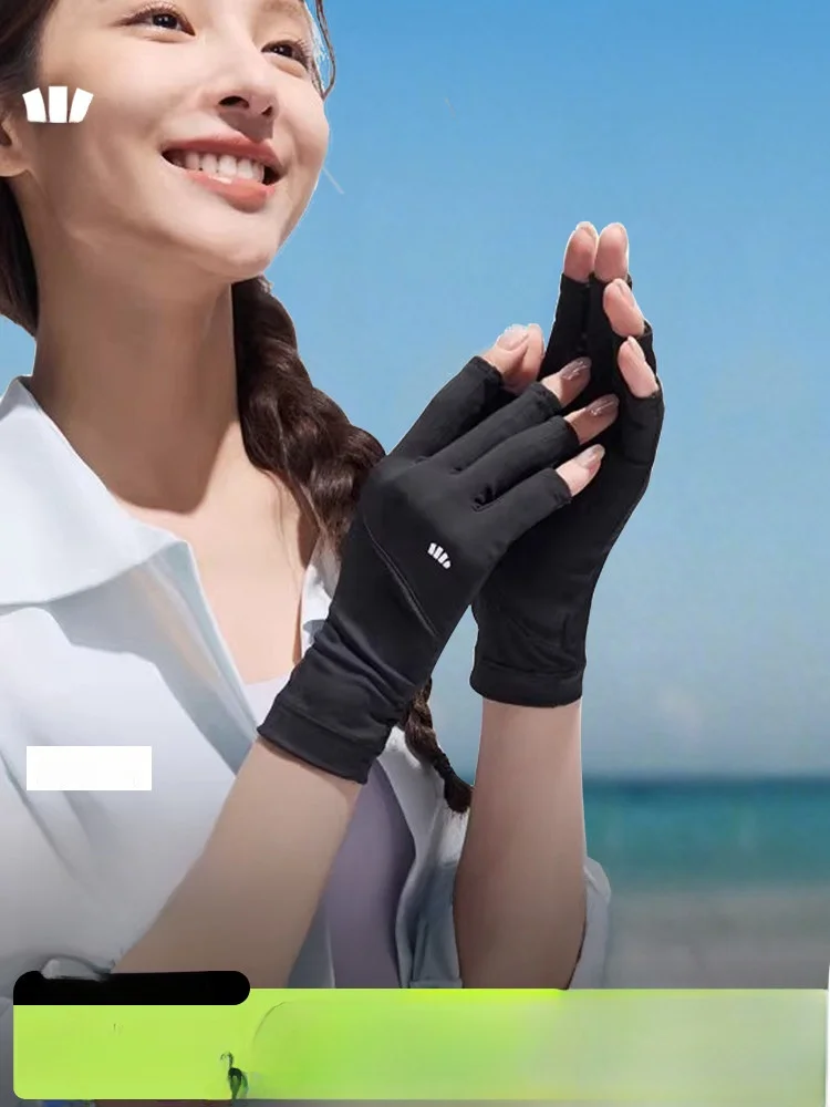 banana-leaf-uv-protection-half-finger-gloves-nail-art-sunscreen-driving-cycling-anti-slip-women's-thin-nylon-gloves-for-sprin