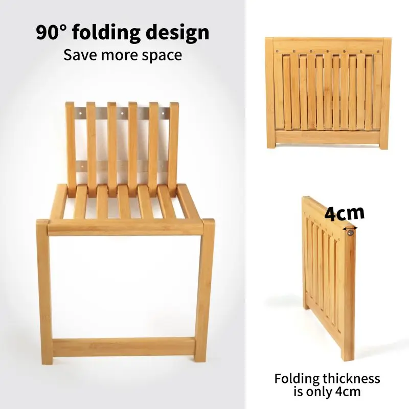 Wall Mounted Folding Chair Bamboo Porch Chair Door Shoe Cabinet Hidden Footstool Folding Bathroom Balcony Living Stool For House