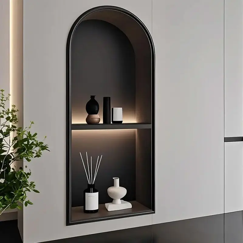 

Stainless Steel Arc-Shaped Niche for Living Room Bathroom Embedded Wall Storage Art Design