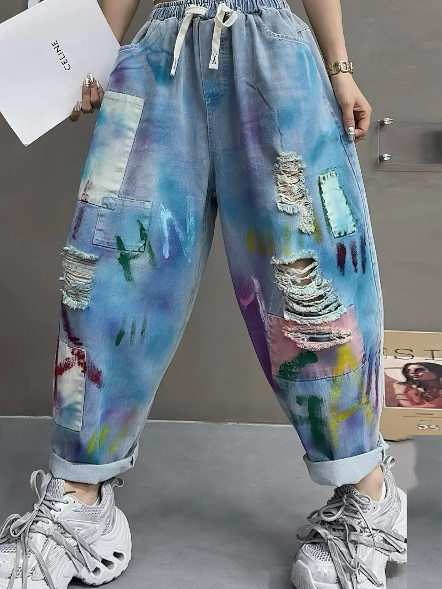 2026 Summer Women's Jeans High Waist Printed Haren Pants