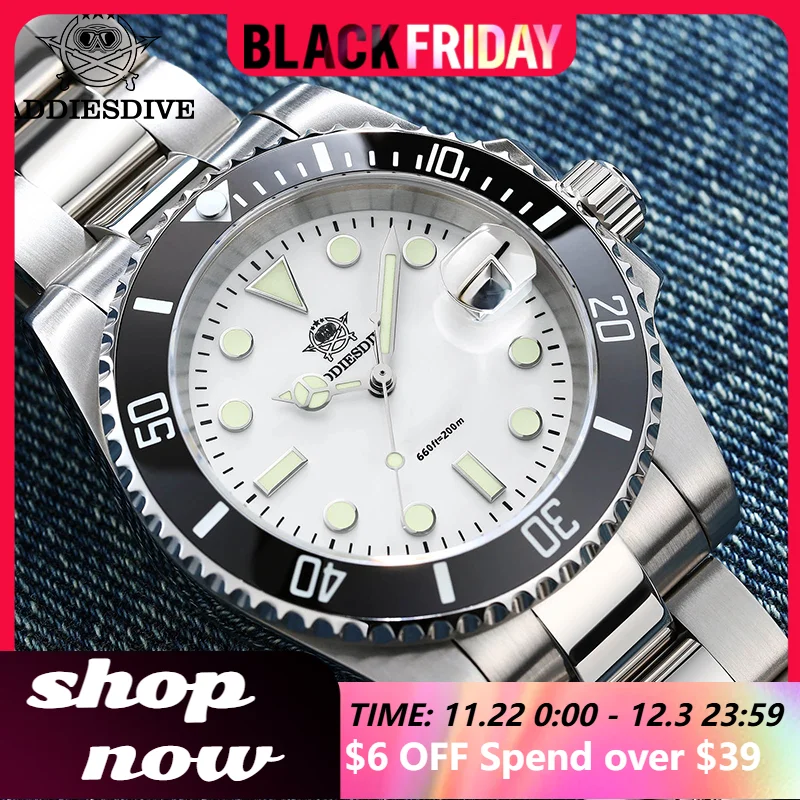 Addiesdive Heren Quartz Horloge 41Mm Keramische Bezel Rvs Lichtgevende Kalender 20bar Waterdichte Casual Klok Luxe Horloges