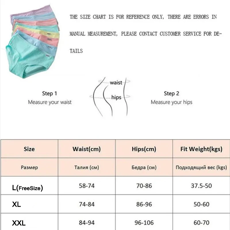 กางเกงในผู้หญิงไซส์ใหญ่ 7 ชิ้น/ชุด ผ้าฝ้าย ไซส์ L-XXL แบบเซ็กซี่ สีพื้น ชุดชั้นในสตรี