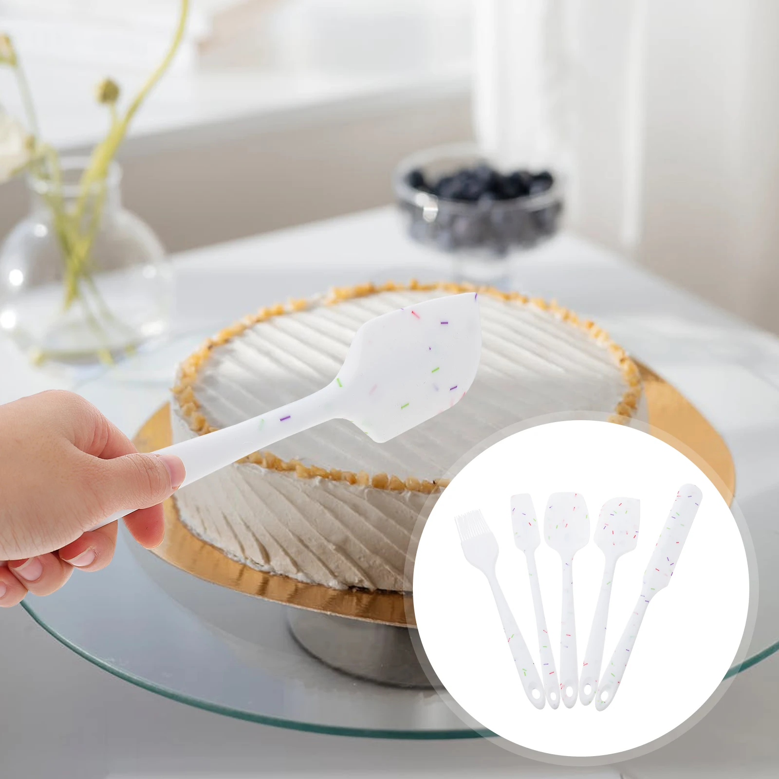 

5 Pcs Kitchen Spatulas Silicone Kitchenware Set Baking Tool Cake Stainless Steel Butter Cooking