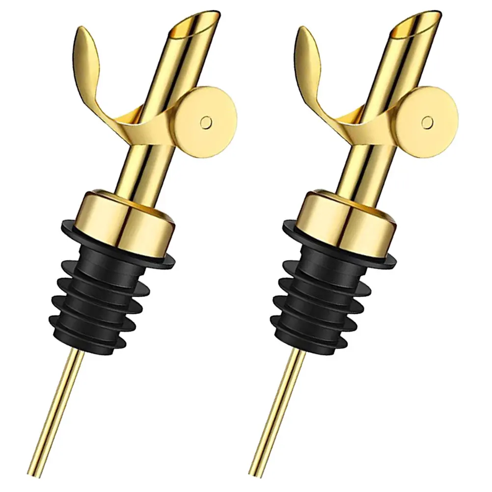 

2pcs Stainless Steel Gold Olive Oil Pourer Spout Kitchen Supplies Bottle Pourers For Spirits Liquor Vinegar