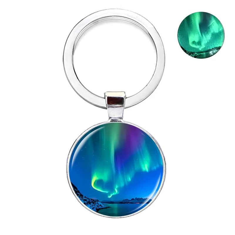 Luminous Northern Lights Souvenir Keychain Creative Glass Cabochon Pendant Glow in The Dark Fashion Jewelry