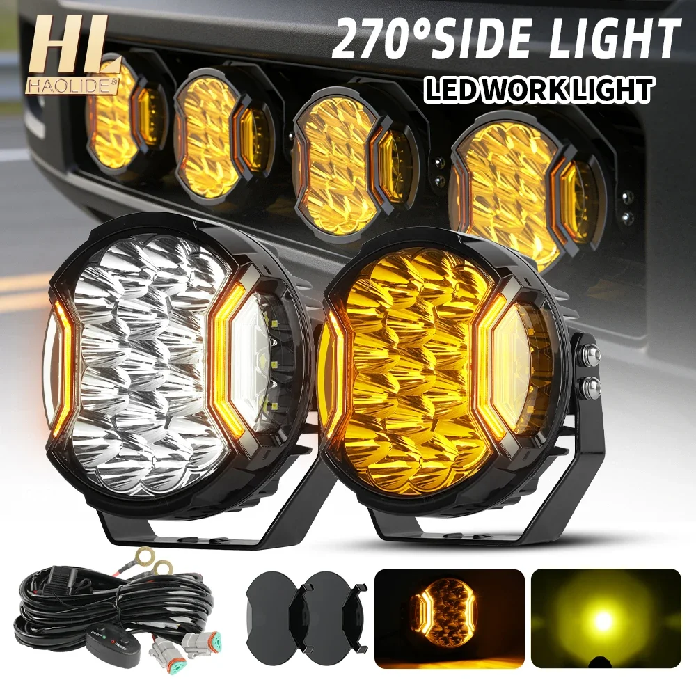 HAOLIDE 3/5/7 Inch LED Work Light Pod 270° Side Shooter White DRL Day Running Light Spot Beam For SUV ATV UTV Truck off-road use