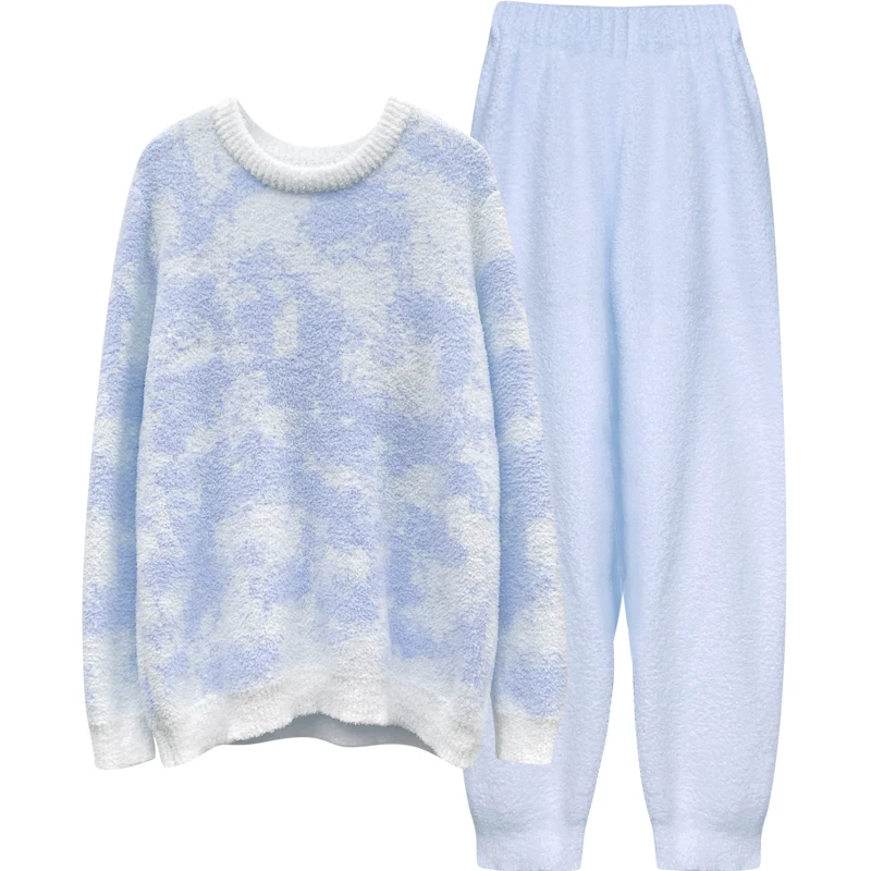 Modischer, verdickter Pyjama für Damen im Herbst und Winter mit unregelmäßigem Musterdesign, kann draußen getragen werden