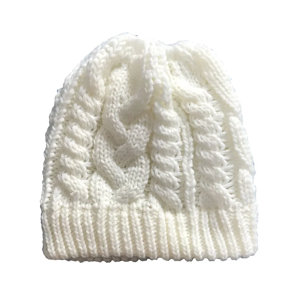 

Twist Wool Hat Hats Knitted Beanie Ponytail Cute Without Windproof Chunky Women Miss Cable Women's