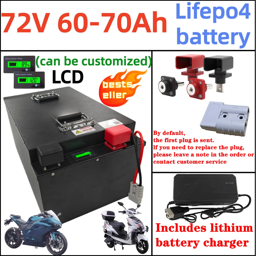 72V 60Ah 70Ah Lithium Lifepo4 Rechargeable Battery Pack Deep Cycle 5000W 14000W With BMS For Motos, véhicules électriques