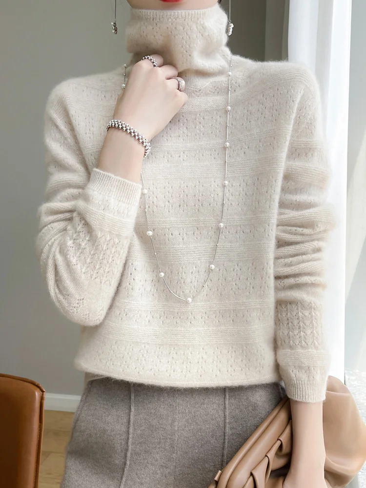 

Women's Turtleneck Pullover Sweater 100% Merino Wool Knitwear Soft Warm Basic Top for Autumn Winter Female Clothing