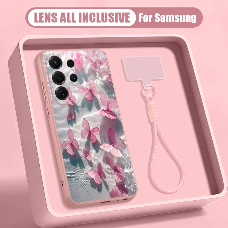Creative Butterfly Pattern Magnetic Lanyard Phone Case For Samsung Galaxy S26 S25 Ultra S24 S23 FE A57 A17 A56 A37 A16 A55 Cover