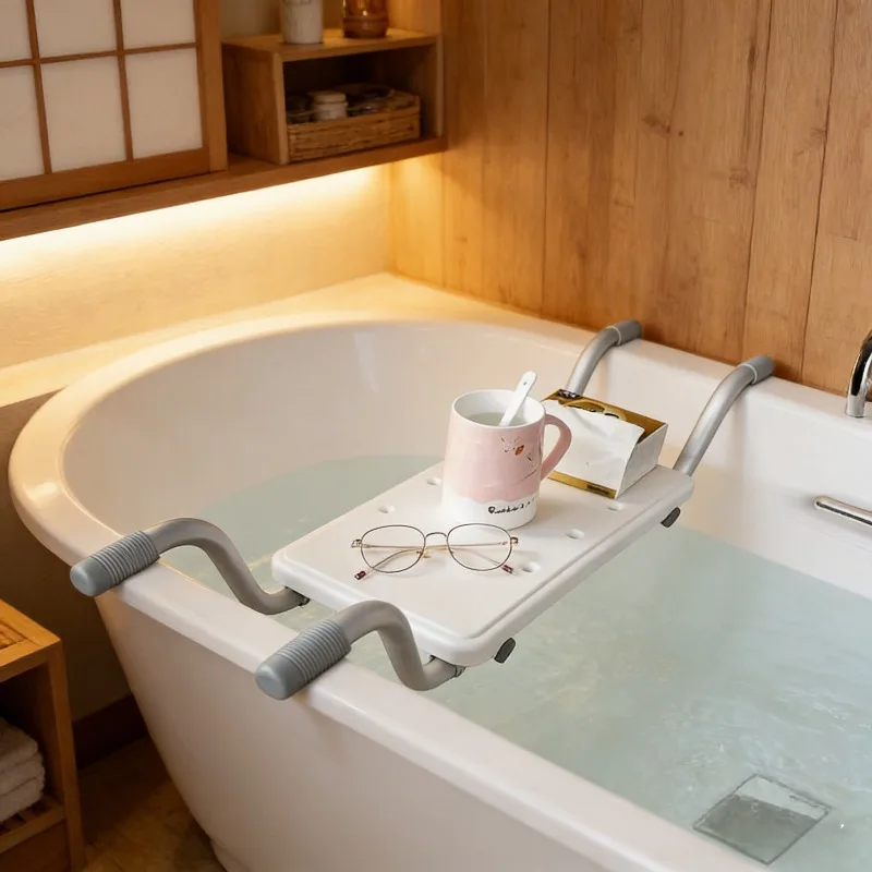 Aluminum Bathtub Transfer Bench, Adjustable Width Bath Stool with Anti-Slip HDPE Seat, Multipurpose Bathroom Storage Rack