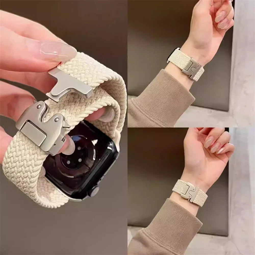 Braided straps For Apple watch Ultra 2 49mm band 44mm 46mm 45mm 42mm 40mm 38 41mm Titanium Buckle iwatch Serie 10 9 SE 8 7 6 5 4