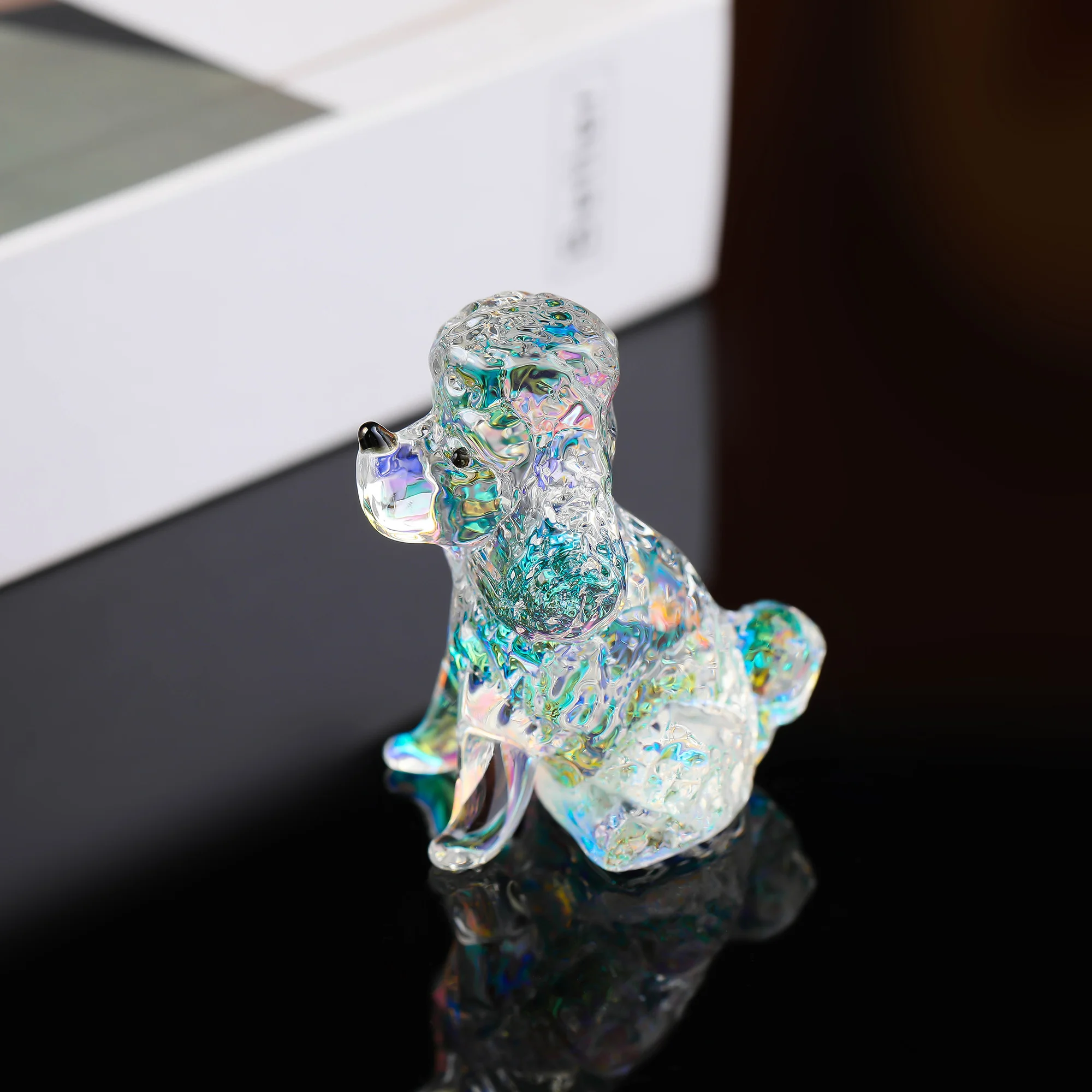 Crystal Poodle Dog Animal Figurine Glass Clear Dog Collection Ornament Handmade Puppy Paper Gift Home Table Decor decoration