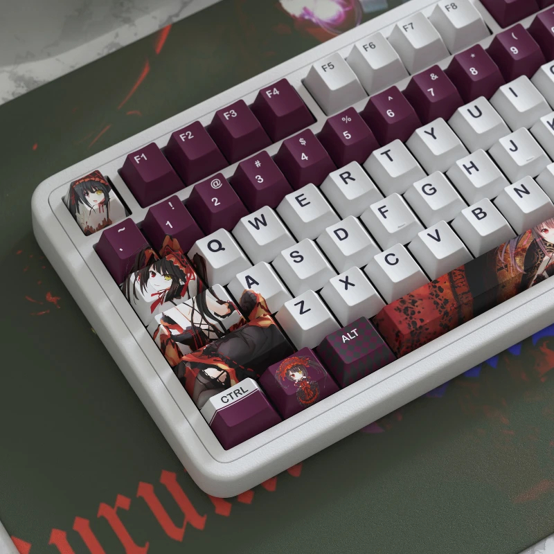 Tokisaki Kurumi Theme Keycaps Original Design Cartoon Anime Mechanical Keyboard Keycaps PBT 125 Keys Set Cherry Profile Keycaps