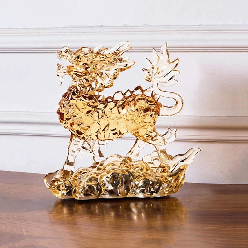 Kirin Sculpture Ornament,Transparent Acrylic Artwork,Luminous Crafts Room Decor,Animal Model Statue,Nordic Decoration,Art Gifts