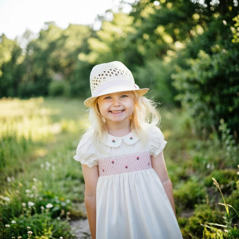 Spanish Style Girls Dress Summer White Vintage Smocked Embroidered Cotton Short Sleeve Princess for Kids Toddler Girls Casual