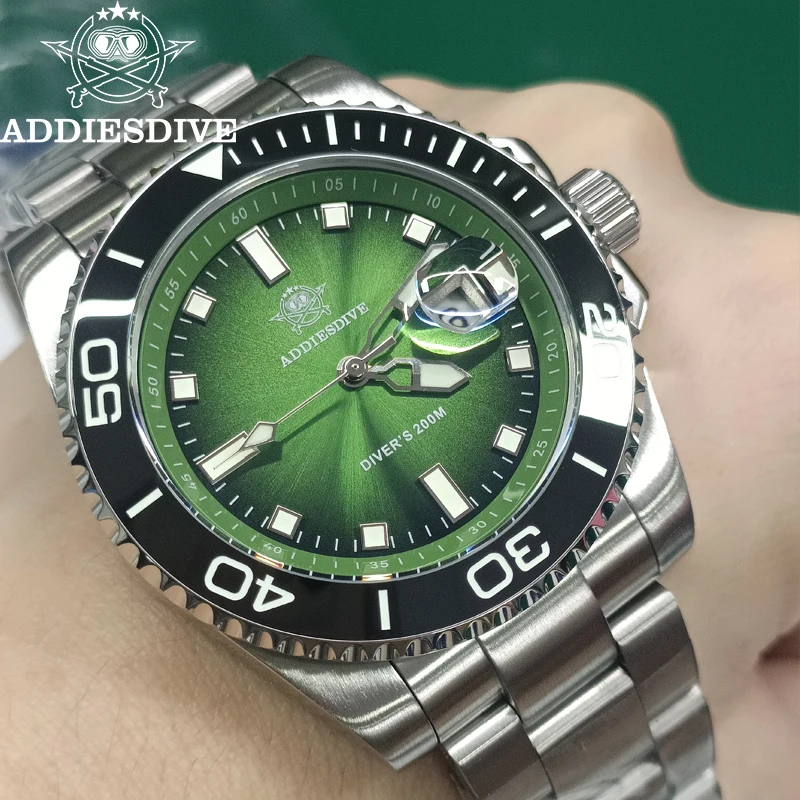 ADDIESDIVE Luxury Men Watch New Diving Ceramic Bezel 41mm Quartz Wristwatch 200m Waterproof Stainless Steel Luminous Dive Watch