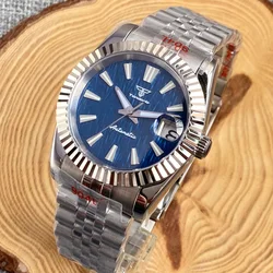 Tandorio 36mm/39mm Fluted Bezel Sapphire Glass NH35A Automatic Men Watch Blue Dial Luminous Stainless Steel Screw Crown