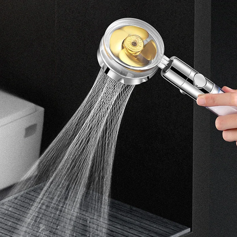 

360°Swivel Shower Head Water Saving High Pressure Turbo Propeller Flow Showerhead with Fan Built-in Filter Bathroom Accessories