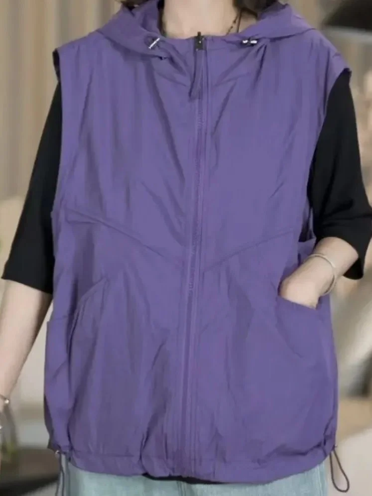 Design Sun Protection Hooded Vest Women's Lightweight Sleeveless Outerwear Fashionable Spring Summer New Arrival