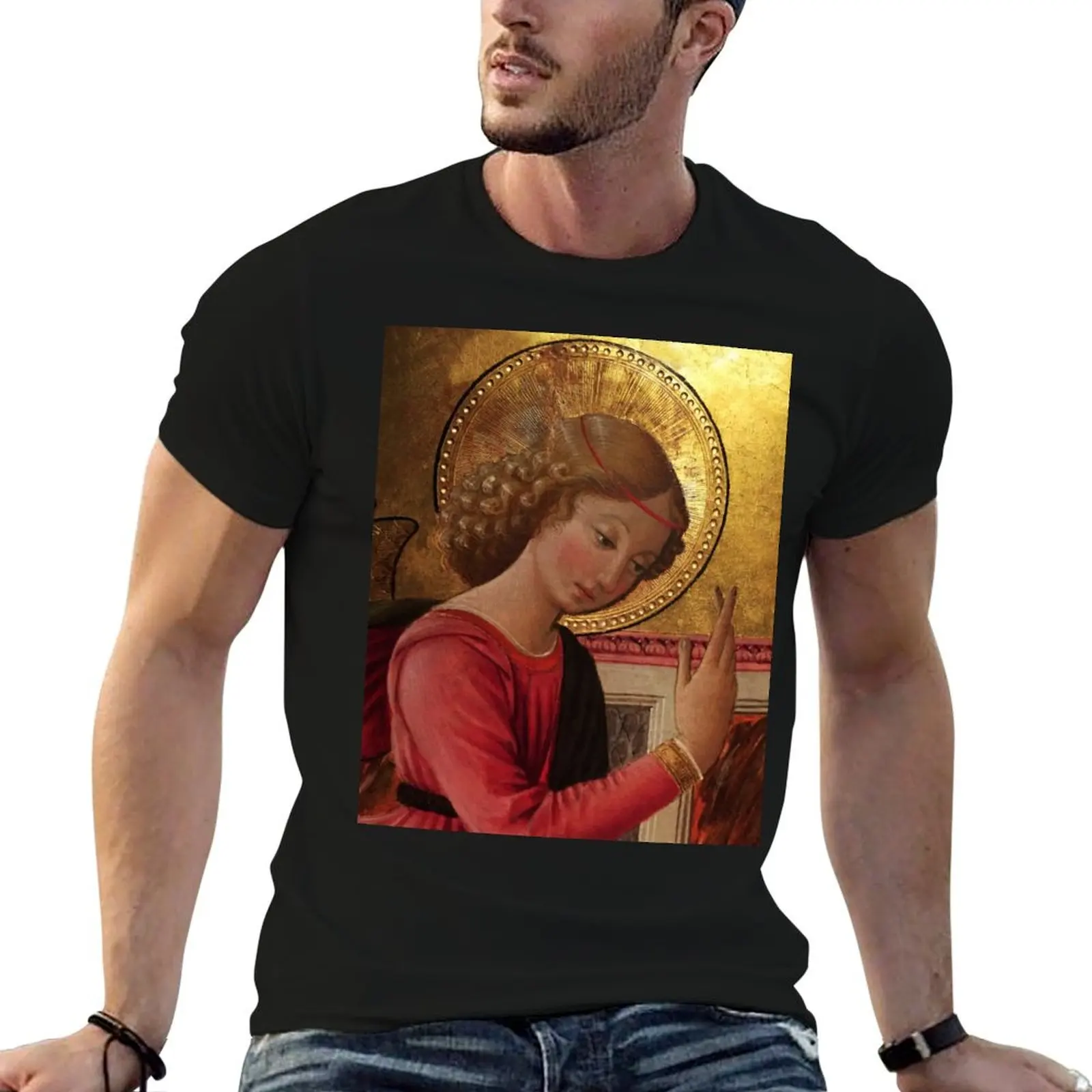 Angel Altarpiece Detail Antique Christian Catholic religious art T-Shirt blacks blue archive mens t shirt