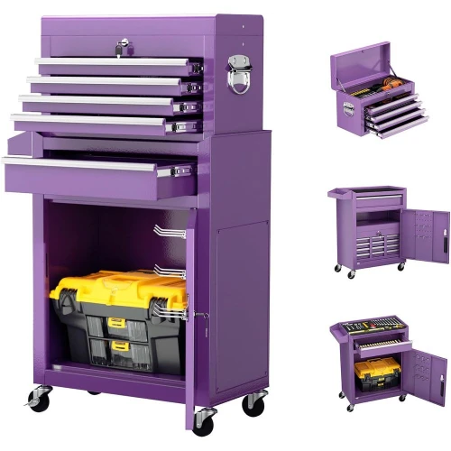 

5-Der Rolling Tool Chest with Wheels, Lockable 2 in 1 Detachable Tool Cabinet wit Ders and Black Liners, Garage Top Toolbox & Bo