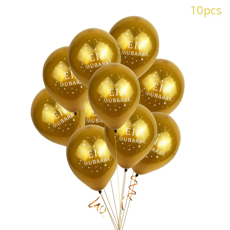 10pcs Eid Mubarak  Latex Balloons Ramadan Decoration 2024 Cake Moon Star Printed Balloon Islamic Muslim Festival Party DIY Decor