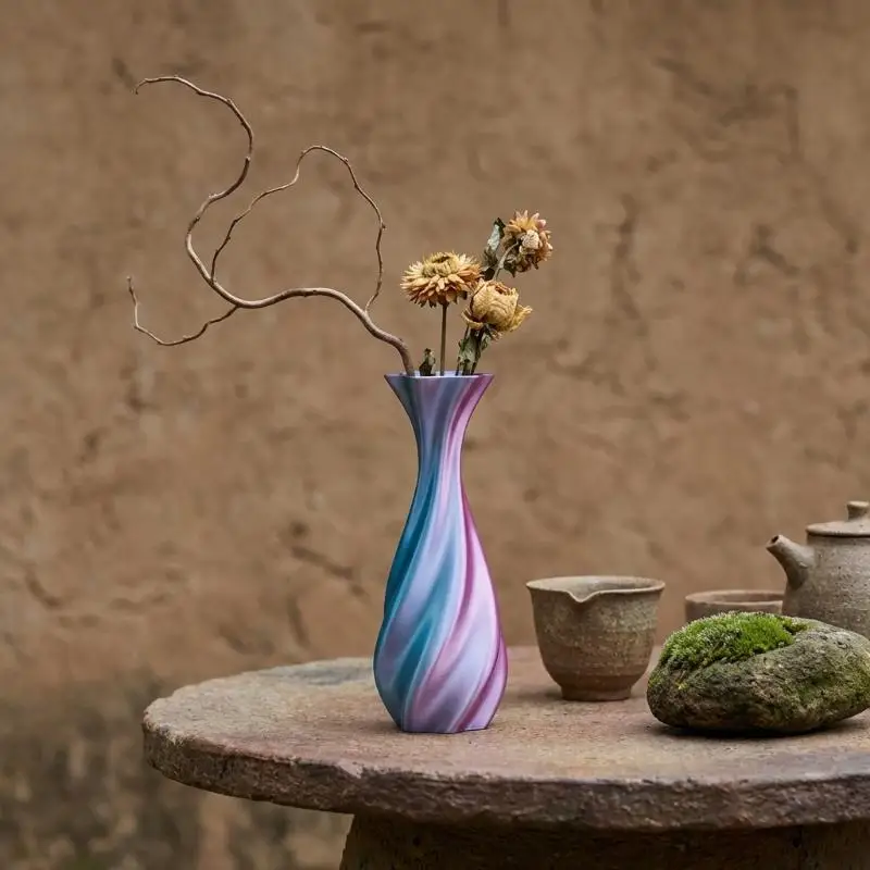 Twisted Design 3D Printed Flower Vases Flower Arrangement Gradient Color Decorative Flowerpot Plant Pot Home Desktop Decorations
