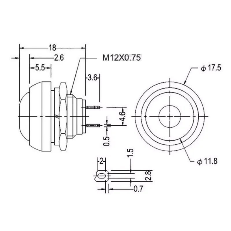 7 SZT./100 SZT. Przycisk chwilowy PBS-33B, montaż panelowy 12 mm, wodoodporny, okrągły, bez blokady, samoresetujący się. — zdjęcie produktu 2