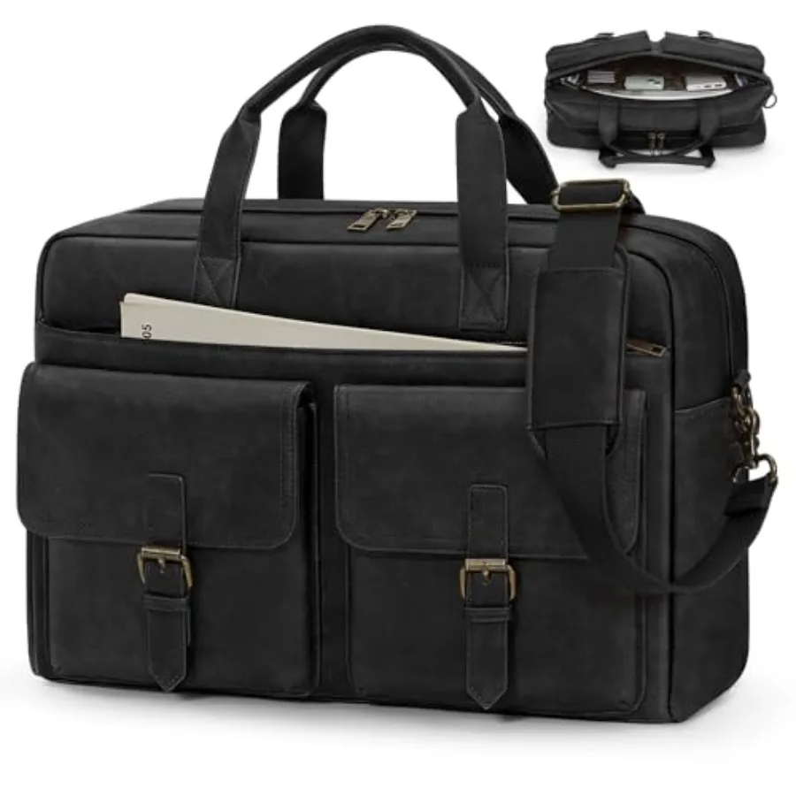 

Messenger Bag for Men 16 Inch Leather Laptop Bags Work Computer Briefcase Vintage Mens Satchel Shoulder Bag for Work Office Bus