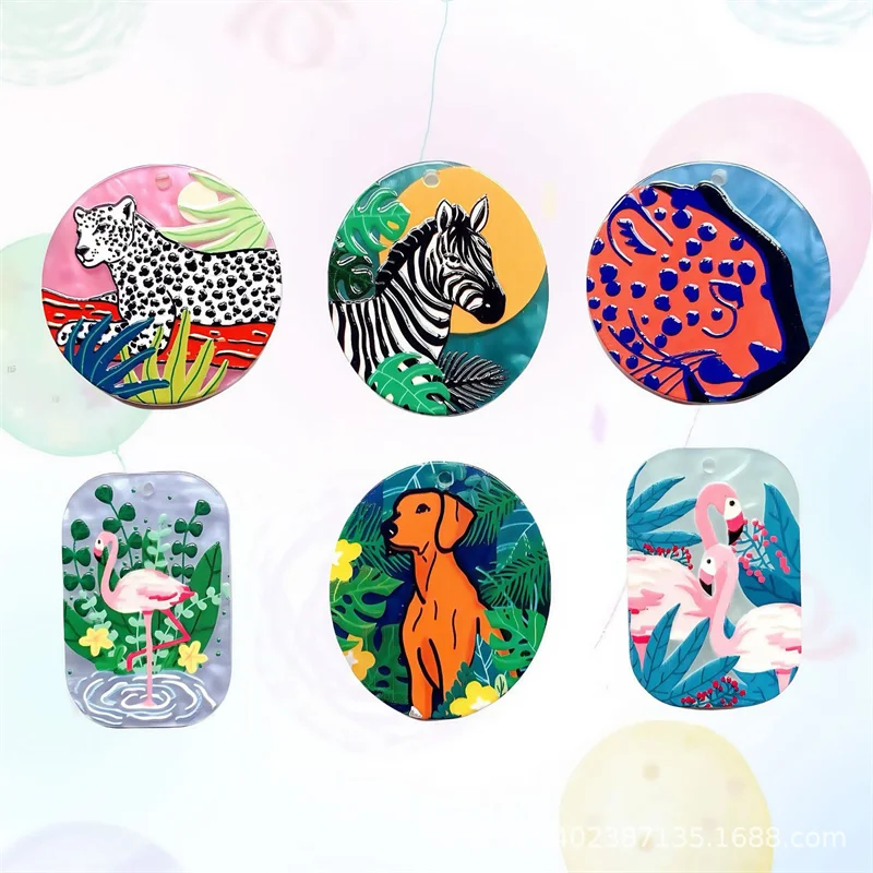 

Wholesale 56pcs/lot color animals pattern print geometry rounds ovals shape acrylic beads diy jewelry garment hair accessory