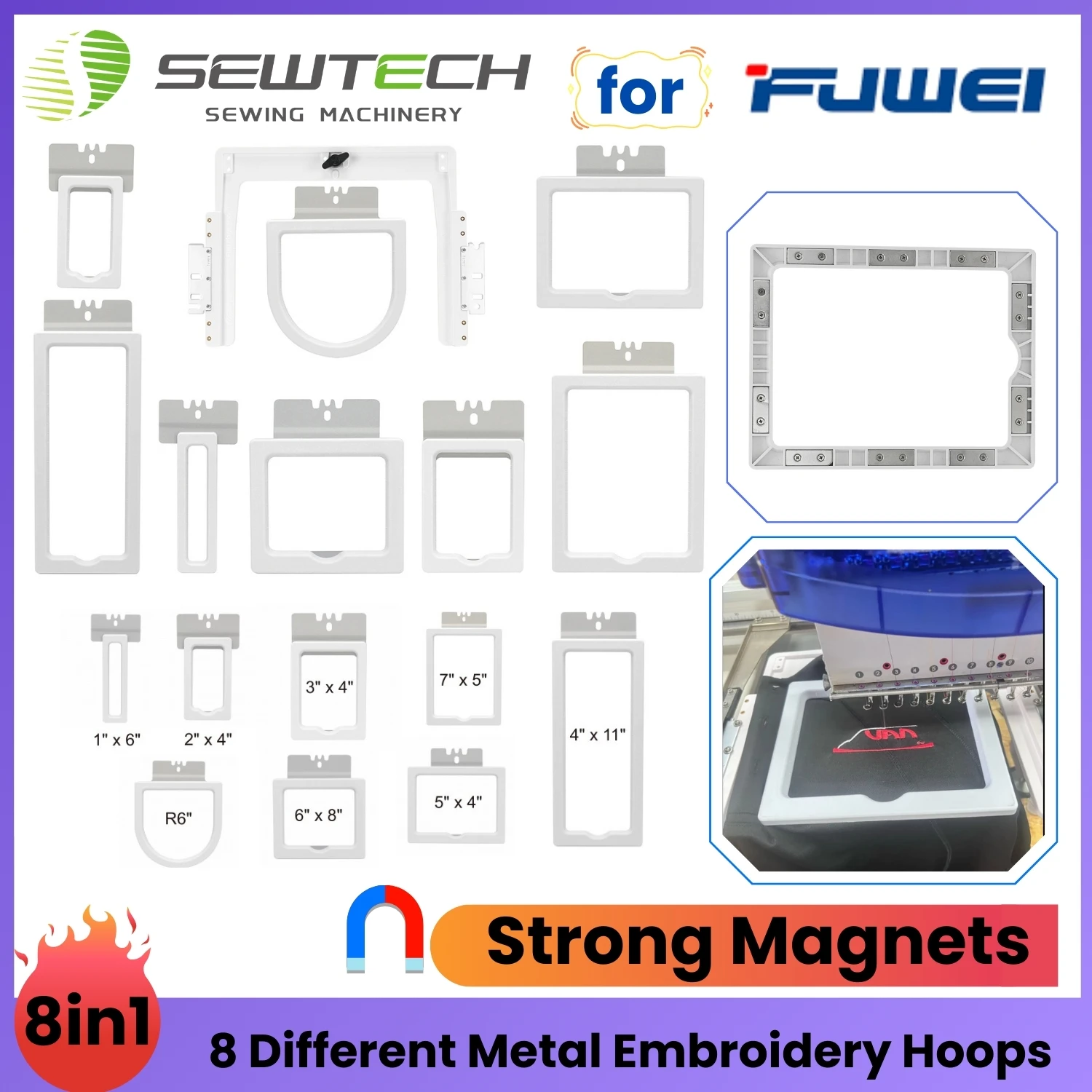 

FUWEI BF1500 BF1200 FW-1501R FW1502 Magnetic Mighty Hoop Multi-Frame Embroidery Kit for Shirt Pockets, Sleeves, Socks, Cap Backs