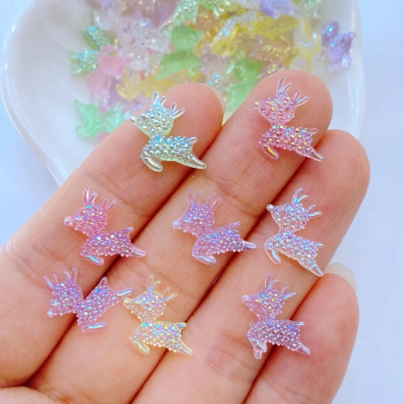 100 Stück neue süße Mini 10*13mm glänzende Sika hirsch Harz Figur Handwerk Flatback Ornament Schmuck machen Haar bekleidung Maniküre Zubehör