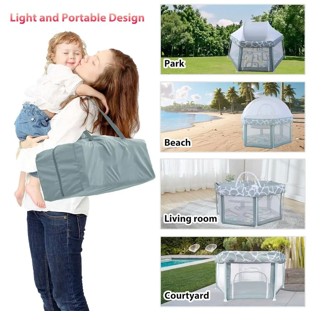 50 روضة أطفال قابلة للطي مع حصيرة، خيمة سرير ولعب قابلة للفصل، مقاومة للشمس والبعوض للأطفال الصغار في الأماكن المغلقة/الخارجية #6