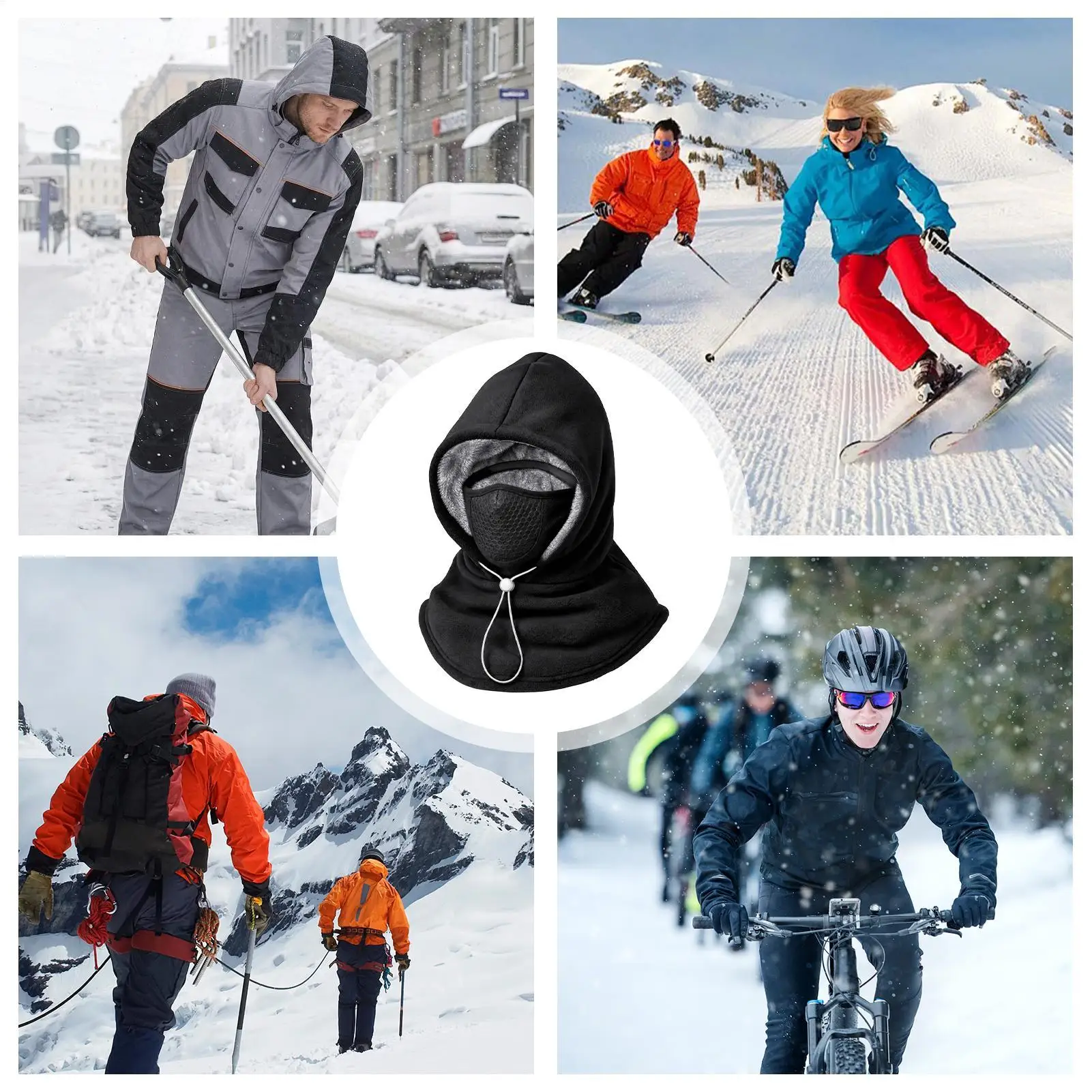 Winter Face Masque For Men Integrated Double Layer Fleece Liner Hood With Adjustable Drawstring Ski Hat For Women Outdoor Cold