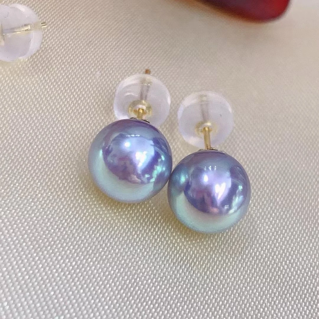 

18k Gold Genuine Dolma Pearl Stud Earrings 6-7mm Round Slightly Flawless Freshwater Pearl Earrings