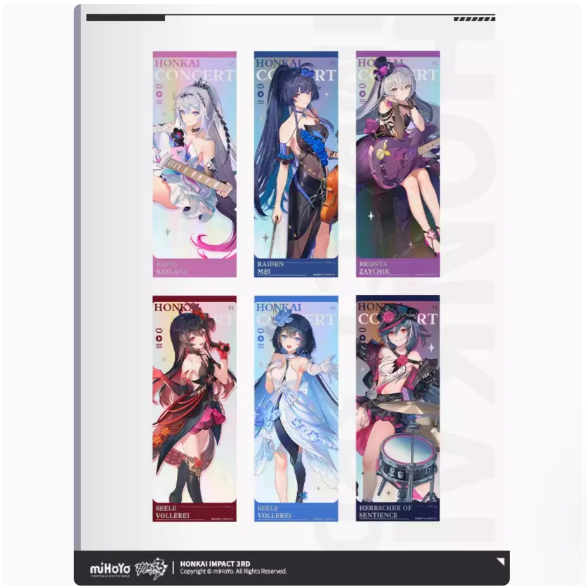 2024 Anime Honkai Impact 3 Forest Capriccio Concert Theme Laser Ticket Collectible Ticket Set Kiana Raiden Mei Bronya Zaychik