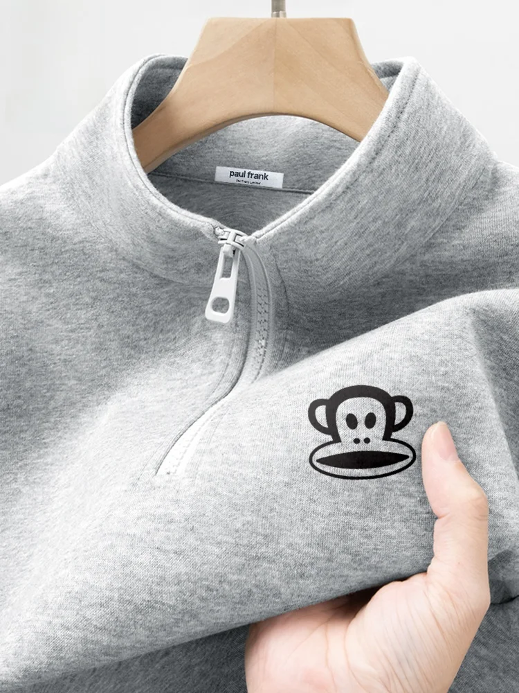 

Spring Autumn Stand Collar Jaet f Zip Sweatirt Men New American Turn Collar Jaet Large Mouth Monkey Print